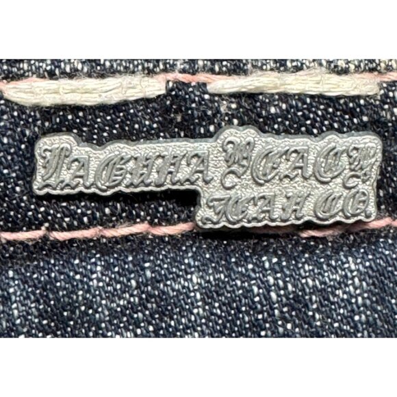 Laguna Beach Jean Co. Fleur De Lis Button Distressed Dark Wash Denim Jeans 27 - Picture 7 of 14